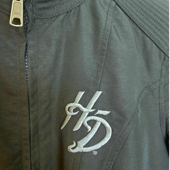 Harley Davidson Black Moto Biker Windbreaker Jacket with HD Logo & Wings - Picture 3 of 11